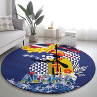 Hawaii King Kamehameha Day Round Carpet Lei Sea Waves Polynesian Tapa Pattern