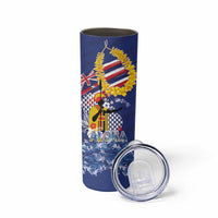Hawaii King Kamehameha Day Skinny Tumbler Lei Sea Waves Polynesian Tapa Pattern