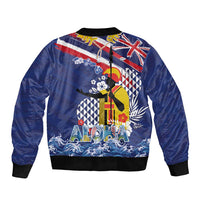 Hawaii King Kamehameha Day Sleeve Zip Bomber Jacket Lei Sea Waves Polynesian Tapa Pattern