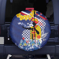 Hawaii King Kamehameha Day Spare Tire Cover Lei Sea Waves Polynesian Tapa Pattern