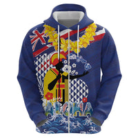 Hawaii King Kamehameha Day Zip Hoodie Lei Sea Waves Polynesian Tapa Pattern