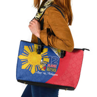 Philippines Independence Day Leather Tote Bag Araw ng Kalayaan Polynesian Sun and YAKAN Pattern