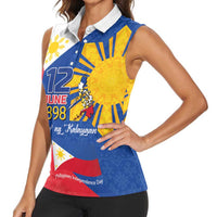 Philippines Independence Day Women Sleeveless Polo Shirt Araw ng Kalayaan Polynesian Sun and YAKAN Pattern