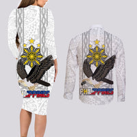 Philippines Eagle Week Couples Matching Long Sleeve Bodycon Dress and Long Sleeve Button Shirt Polynesian Pattern Barong Style LT03 - Polynesian Pride