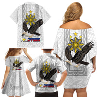 Philippines Eagle Week Family Matching Off Shoulder Short Dress and Hawaiian Shirt Polynesian Pattern Barong Style LT03 - Polynesian Pride