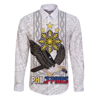 Philippines Eagle Week Family Matching Off Shoulder Short Dress and Hawaiian Shirt Polynesian Pattern Barong Style LT03 Dad's Shirt - Long Sleeve White - Polynesian Pride