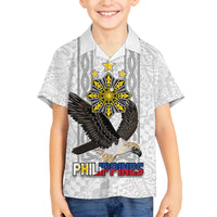 Philippines Eagle Week Family Matching Off Shoulder Short Dress and Hawaiian Shirt Polynesian Pattern Barong Style LT03 Son's Shirt White - Polynesian Pride