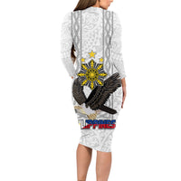Philippines Eagle Week Long Sleeve Bodycon Dress Polynesian Pattern Barong Style