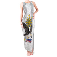Philippines Eagle Week Tank Maxi Dress Polynesian Pattern Barong Style LT03 Women White - Polynesian Pride