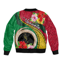 Vanuatu Tribal Boar Tusk Bomber Jacket Tropical Plants with Namele and Melanesian Pattern
