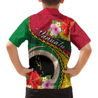 Vanuatu Tribal Boar Tusk Family Matching Tank Maxi Dress and Hawaiian Shirt Tropical Plants with Namele and Melanesian Pattern