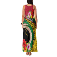 Vanuatu Tribal Boar Tusk Family Matching Tank Maxi Dress and Hawaiian Shirt Tropical Plants with Namele and Melanesian Pattern