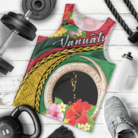 Vanuatu Tribal Boar Tusk Men Tank Top Tropical Plants with Namele and Melanesian Pattern