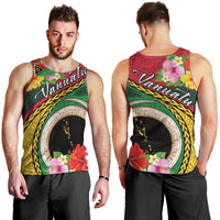 Vanuatu Tribal Boar Tusk Men Tank Top Tropical Plants with Namele and Melanesian Pattern