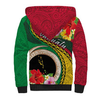 Vanuatu Tribal Boar Tusk Sherpa Hoodie Tropical Plants with Namele and Melanesian Pattern