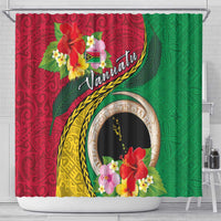 Vanuatu Tribal Boar Tusk Shower Curtain Tropical Plants with Namele and Melanesian Pattern