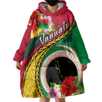 Vanuatu Tribal Boar Tusk Wearable Blanket Hoodie Tropical Plants with Namele and Melanesian Pattern