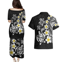 Hawaiian Plumeria Turtles Couples Matching Puletasi and Hawaiian Shirt Polynesian Art Tattoo
