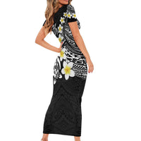 Hawaiian Plumeria Turtles Family Matching Short Sleeve Bodycon Dress and Hawaiian Shirt Polynesian Art Tattoo