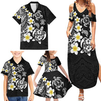 Hawaiian Plumeria Turtles Family Matching Summer Maxi Dress and Hawaiian Shirt Polynesian Art Tattoo