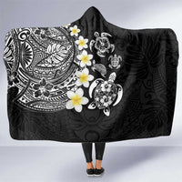 Hawaiian Plumeria Turtles Hooded Blanket Polynesian Art Tattoo LT03 One Size Black - Polynesian Pride