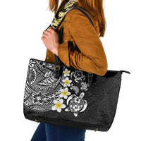 Hawaiian Plumeria Turtles Leather Tote Bag Polynesian Art Tattoo