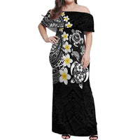 Hawaiian Plumeria Turtles Off Shoulder Maxi Dress Polynesian Art Tattoo