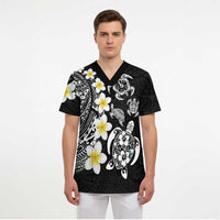Hawaiian Plumeria Turtles Scrub Top Polynesian Art Tattoo - Polynesian Pride