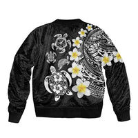 Hawaiian Plumeria Turtles Sleeve Zip Bomber Jacket Polynesian Art Tattoo