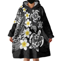 Hawaiian Plumeria Turtles Wearable Blanket Hoodie Polynesian Art Tattoo