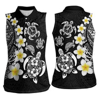 Hawaiian Plumeria Turtles Women Sleeveless Polo Shirt Polynesian Art Tattoo