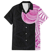Samoan Art Tattoo Polynesian Pattern Family Matching Off The Shoulder Long Sleeve Dress and Hawaiian Shirt Pink Out Color