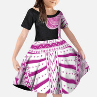Samoan Art Tattoo Polynesian Pattern Kid Short Sleeve Dress Pink Out Color LT03 KID Black - Polynesian Pride
