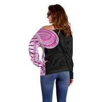 Samoan Art Tattoo Polynesian Pattern Off Shoulder Sweater Pink Out Color