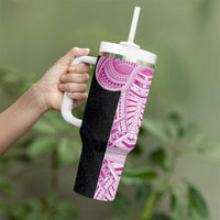 Samoan Art Tattoo Polynesian Pattern Tumbler With Handle Pink Out Color