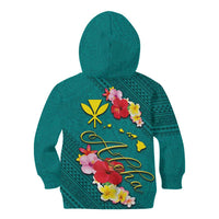 Aloha Kanaka Maoli Hawaii Flowers Kid Hoodie With Polynesian Pattern Teal Color