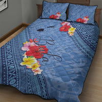 Bula Fiji Hibiscus and Plumeria Flowers Quilt Bed Set Tapa Tattoo Polynesian Pattern
