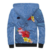 Bula Fiji Hibiscus and Plumeria Flowers Sherpa Hoodie Tapa Tattoo Polynesian Pattern LT03 - Polynesian Pride