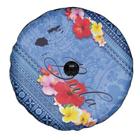 Bula Fiji Hibiscus and Plumeria Flowers Spare Tire Cover Tapa Tattoo Polynesian Pattern