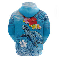 Hawaii Sea Turtle and Tropical Flowers Hoodie Polynesian Tattoo Undersea Vibe