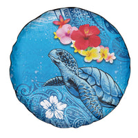 Hawaii Sea Turtle and Tropical Flowers Spare Tire Cover Polynesian Tattoo Undersea Vibe