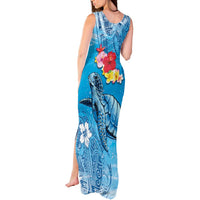 Hawaii Sea Turtle and Tropical Flowers Tank Maxi Dress Polynesian Tattoo Undersea Vibe