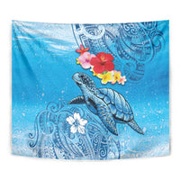 Hawaii Sea Turtle and Tropical Flowers Tapestry Polynesian Tattoo Undersea Vibe LT03 - Polynesian Pride