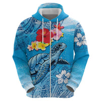 Hawaii Sea Turtle and Tropical Flowers Zip Hoodie Polynesian Tattoo Undersea Vibe LT03 - Polynesian Pride