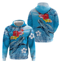 Hawaii Sea Turtle and Tropical Flowers Zip Hoodie Polynesian Tattoo Undersea Vibe LT03 - Polynesian Pride