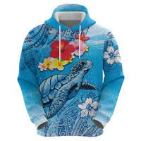 Hawaii Sea Turtle and Tropical Flowers Zip Hoodie Polynesian Tattoo Undersea Vibe LT03 - Polynesian Pride