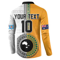 Custom Fiji and Australia Rugby Button Sweatshirt Aboriginal and Fijian Masi Pattern