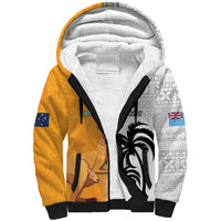 Custom Fiji and Australia Rugby Sherpa Hoodie Aboriginal and Fijian Masi Pattern LT03 Unisex White - Polynesian Pride