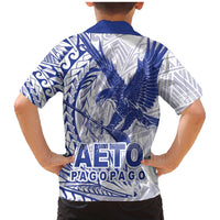Samoa Pago Pago Aeto Family Matching Mermaid Dress and Hawaiian Shirt Wingstyle Blue-White Color - Polynesian Pride