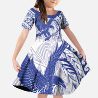 Samoa Pago Pago Aeto Family Matching Off Shoulder Maxi Dress and Hawaiian Shirt Wingstyle Blue-White Color - Polynesian Pride